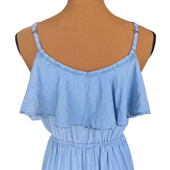 Old Navy XS Chambray Sundress Tiered Off Shoulder Strappy Coastal Cowgirl Boho - Picture 10 of 14